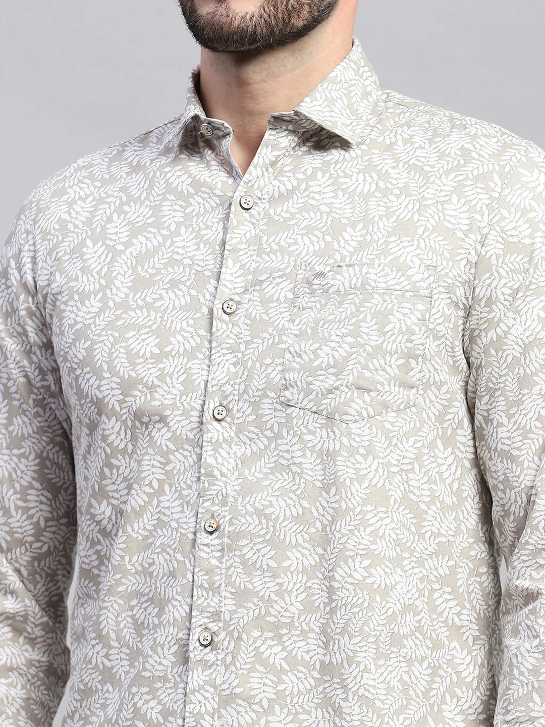 Men Brown Printed Collar Full Sleeve Shirt - Image 7