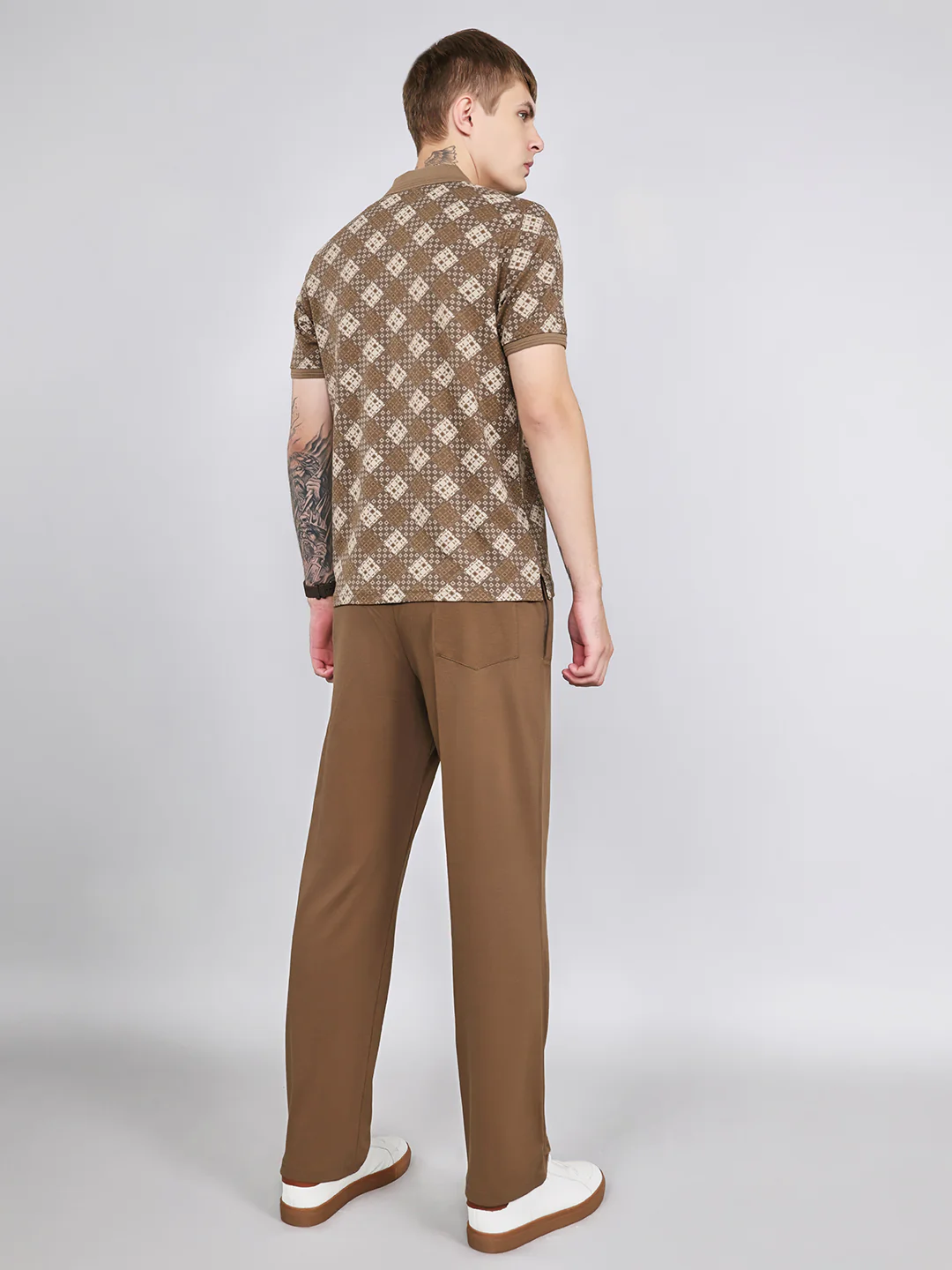Men Brown Printed Collar Half Sleeve Lower Set - Image 4