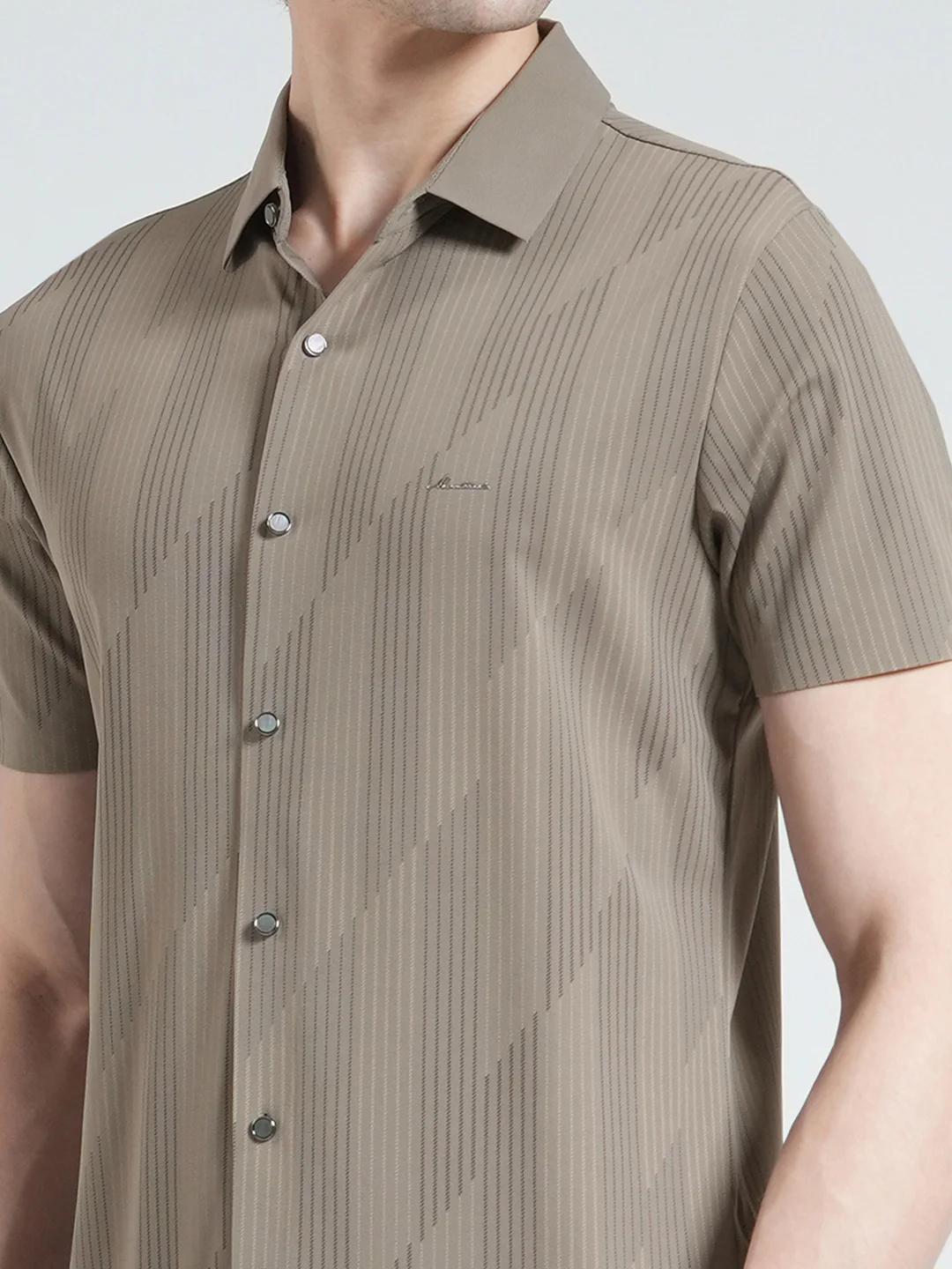 Men Brown Printed Collar Half Sleeve Shirt - Image 7