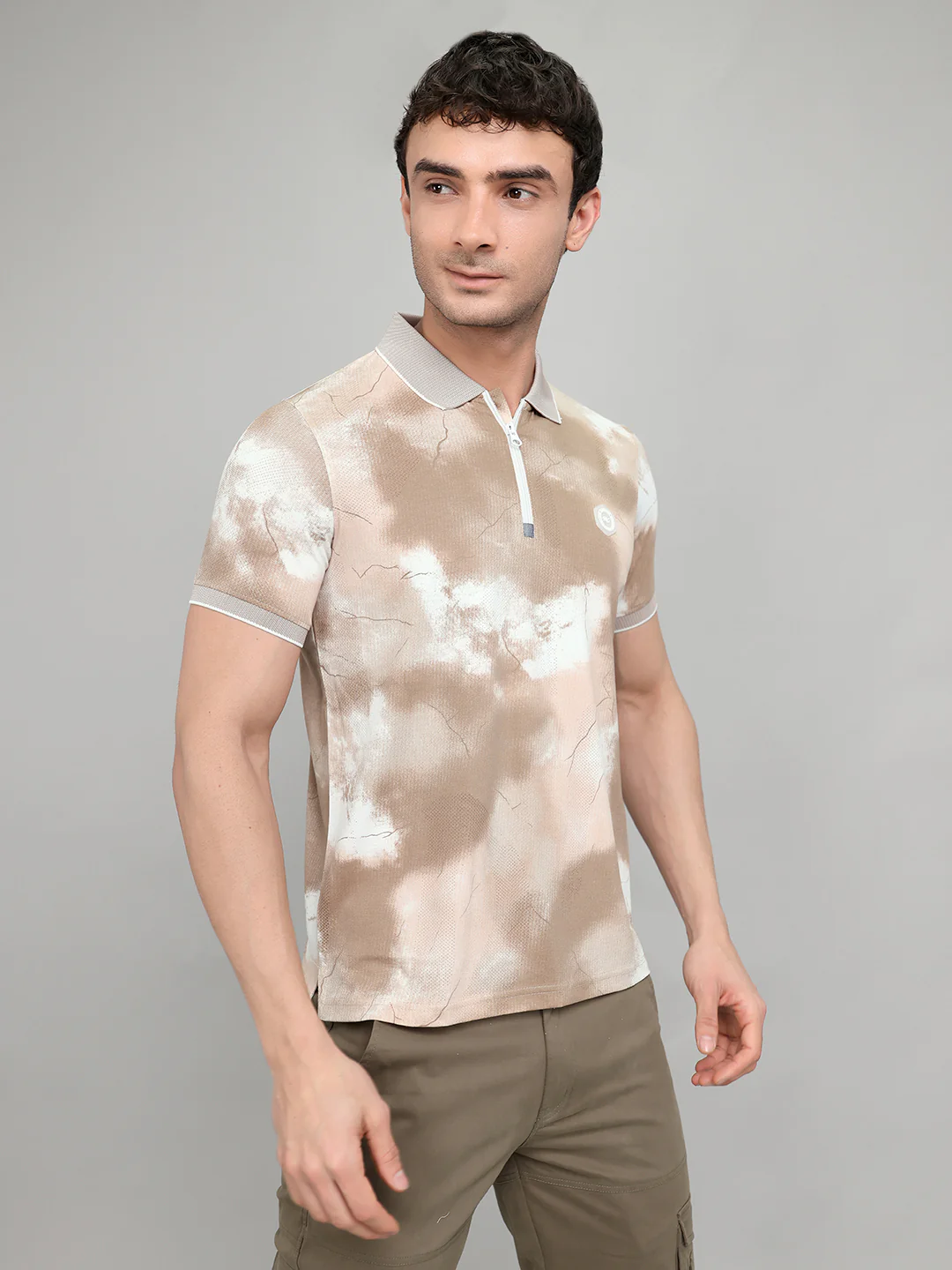Men Brown Printed Collar Half Sleeve T-Shirt - Image 3