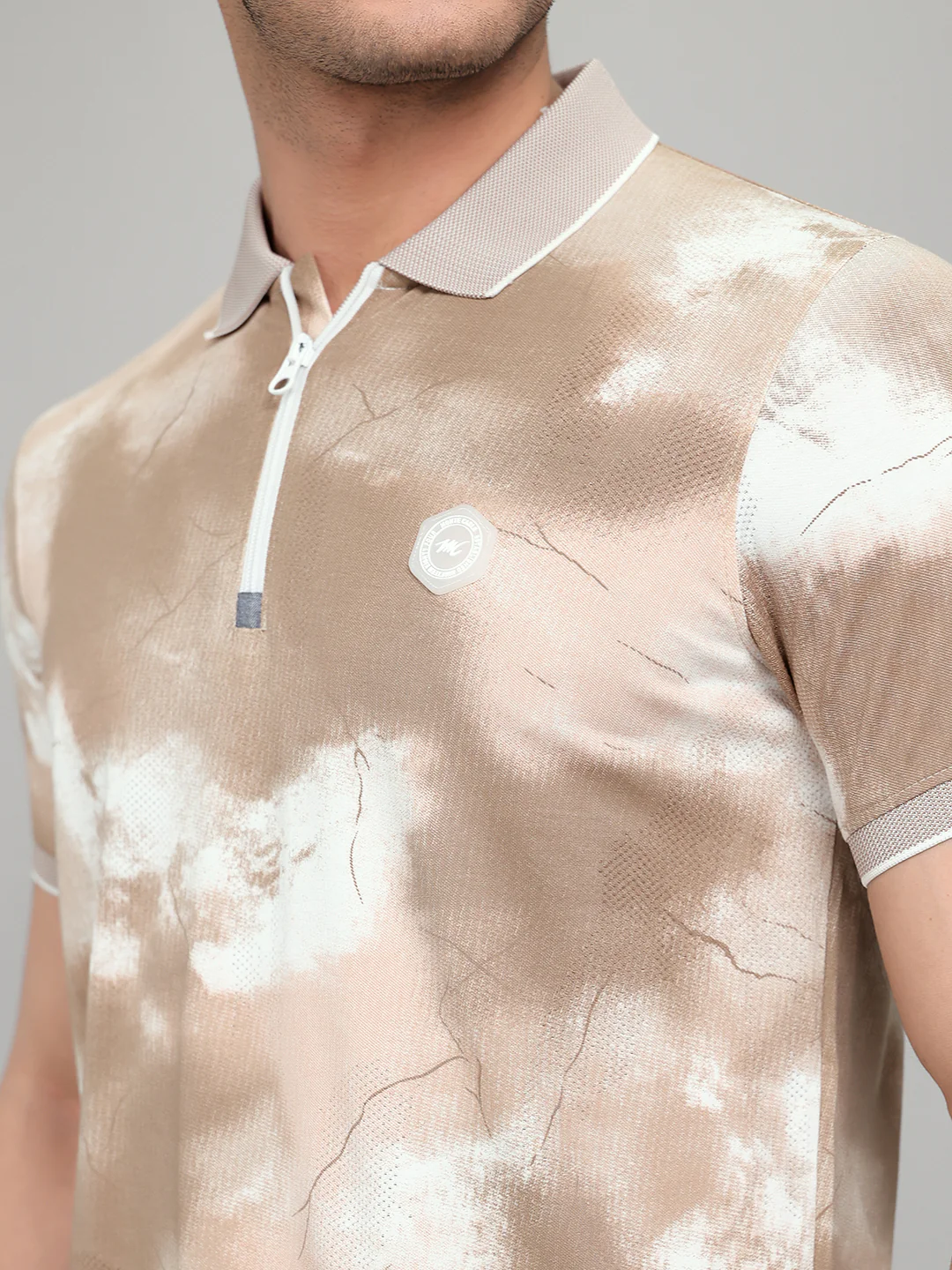 Men Brown Printed Collar Half Sleeve T-Shirt - Image 4