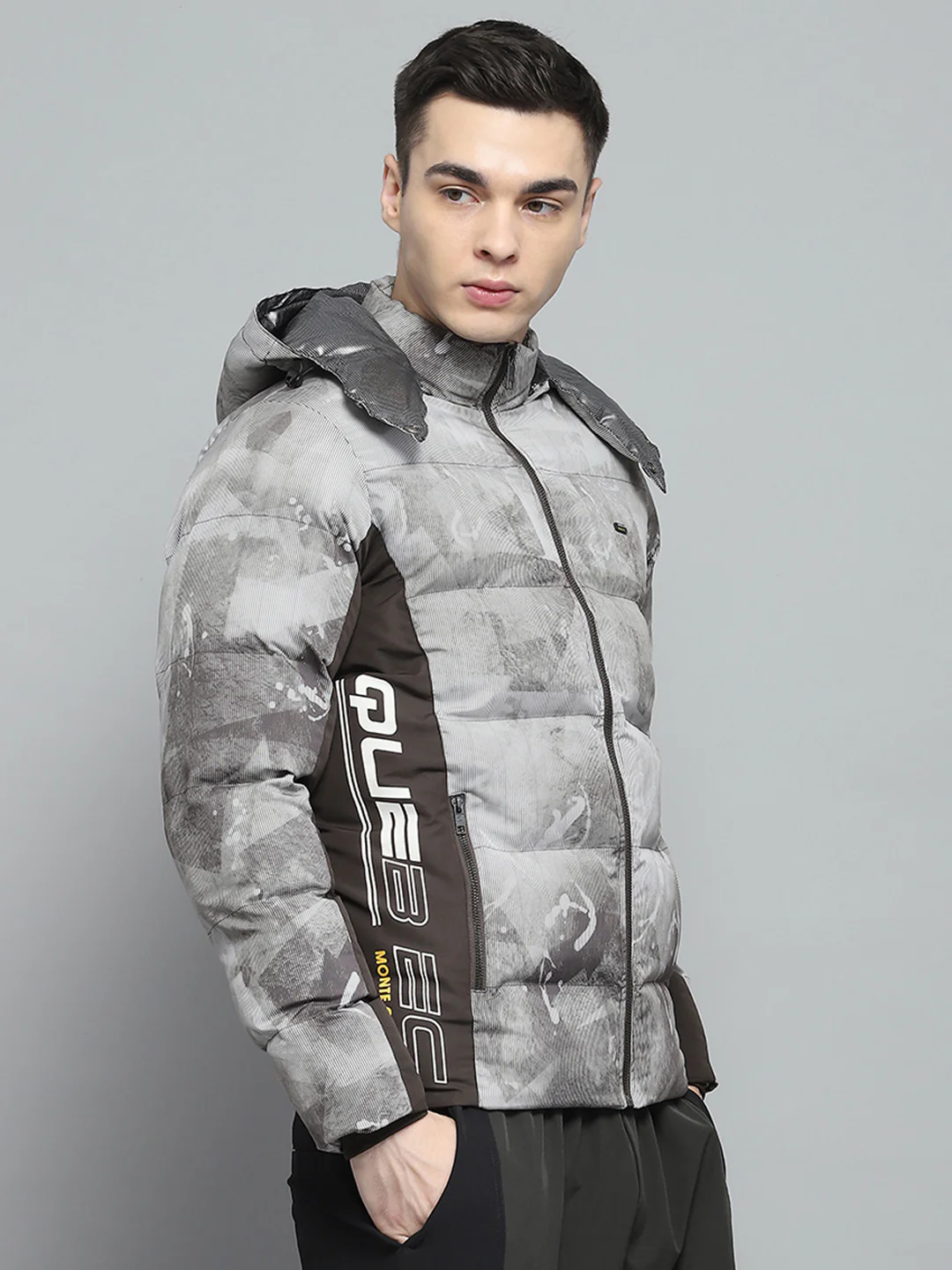 Men Brown Printed Detachable Hood Full Sleeve Jacket - Image 4