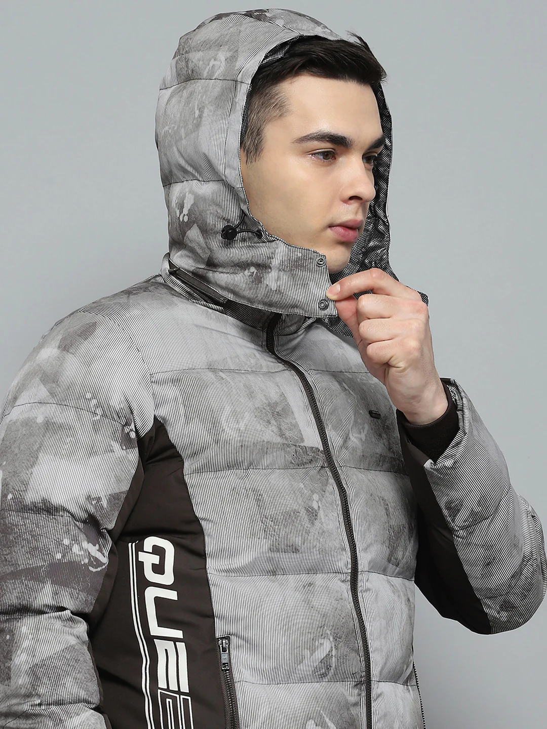 Men Brown Printed Detachable Hood Full Sleeve Jacket - Image 7