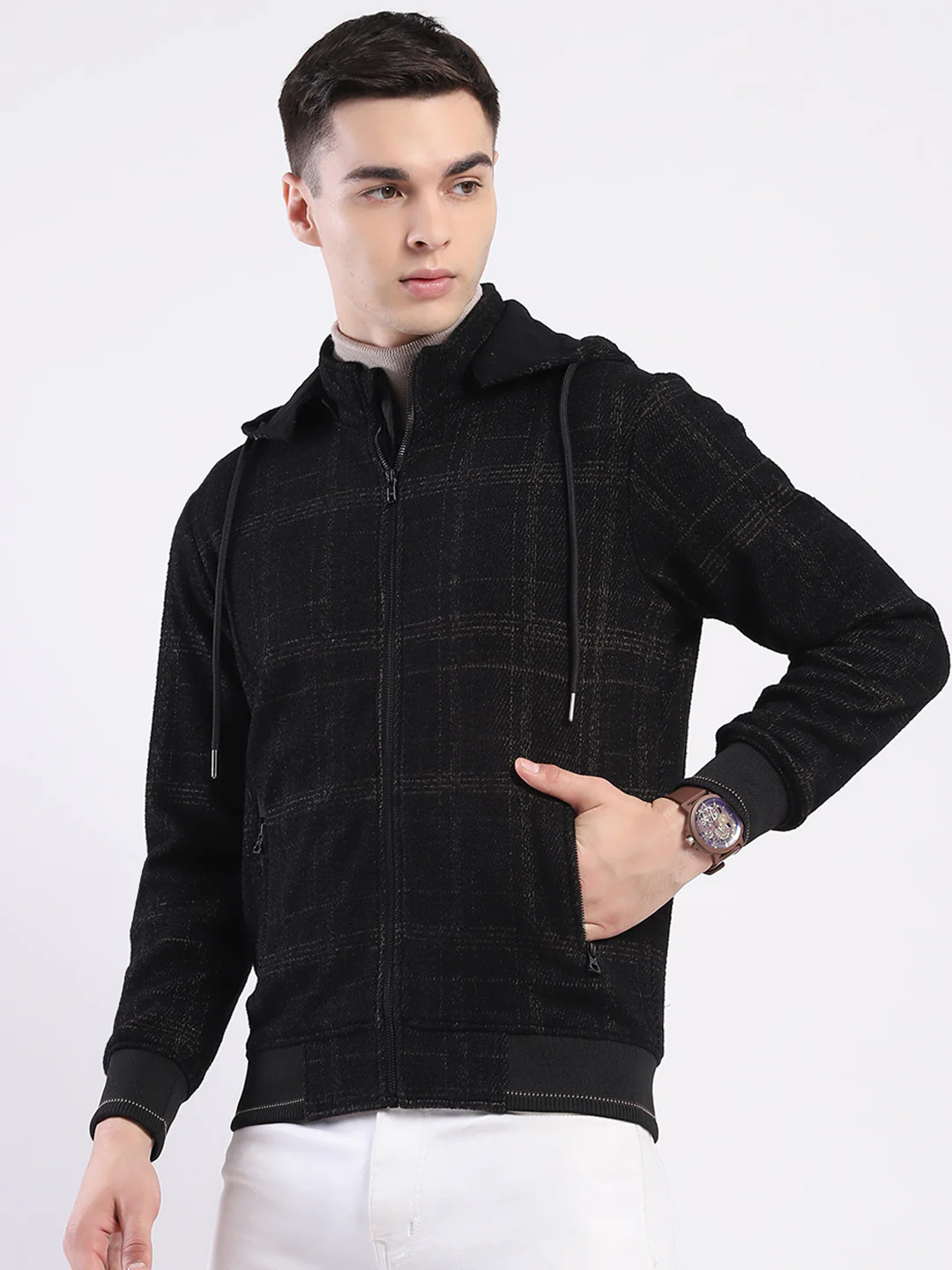 Men Brown Printed Hooded Full Sleeve Sweatshirt - Image 3