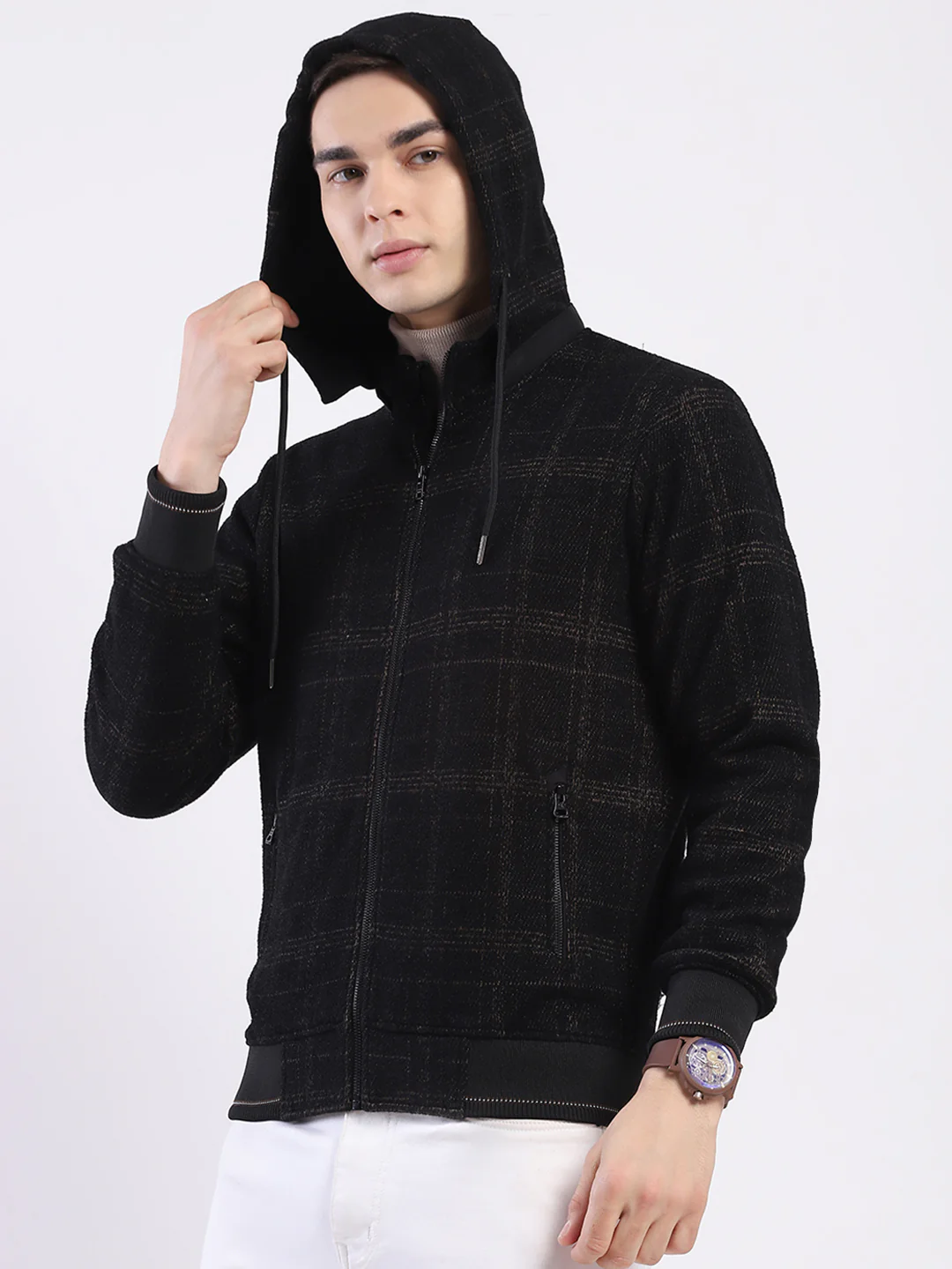 Men Brown Printed Hooded Full Sleeve Sweatshirt - Image 6