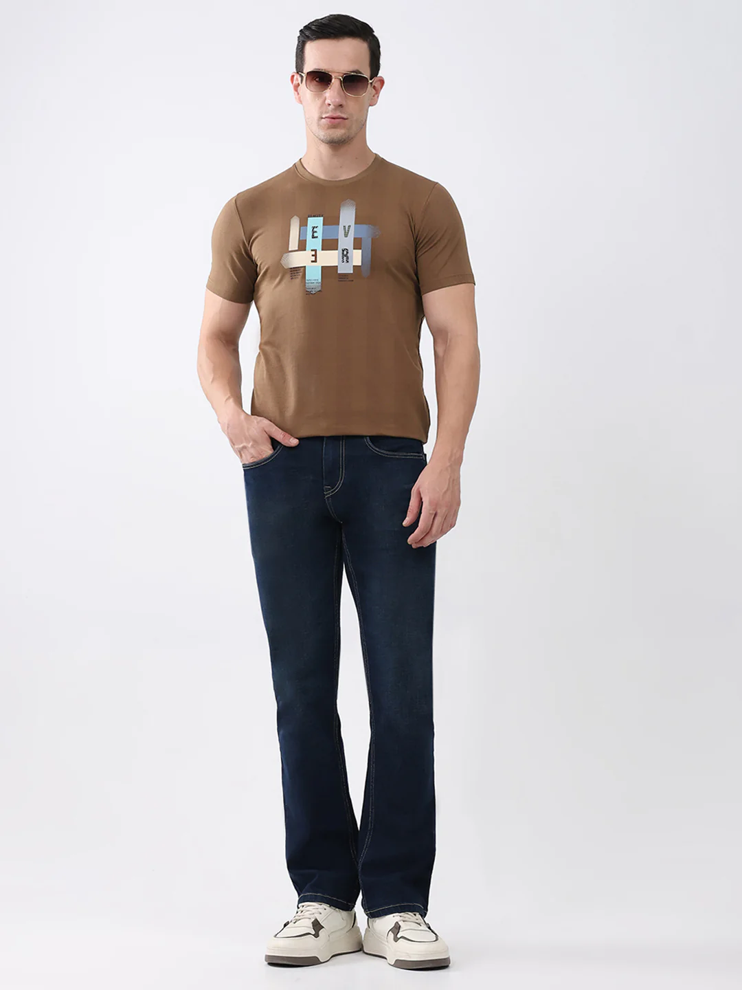 Men Brown Printed Round Neck Half Sleeve T-Shirt - Image 2