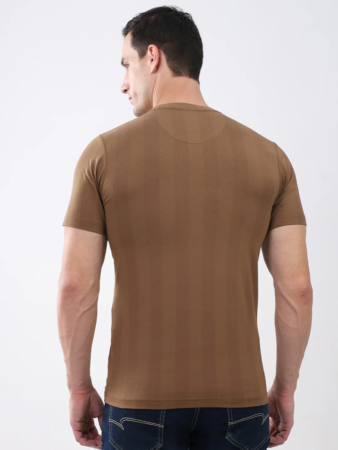 Men Brown Printed Round Neck Half Sleeve T-Shirt - Image 5