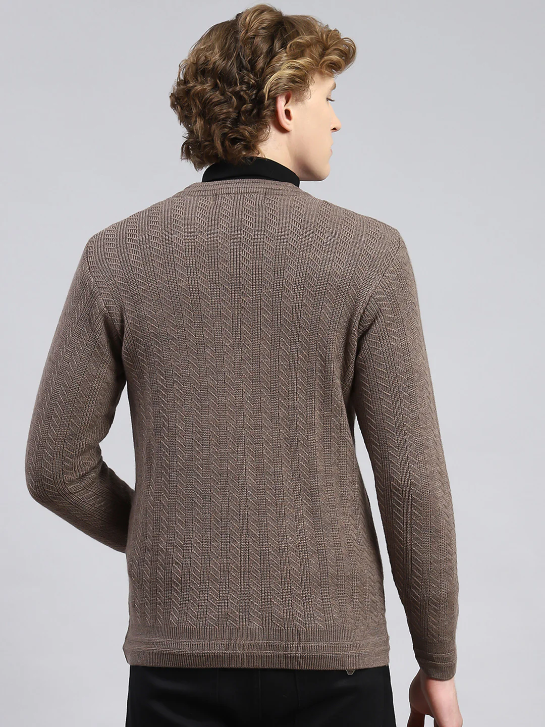 Men Brown Self Cardigan - Image 5