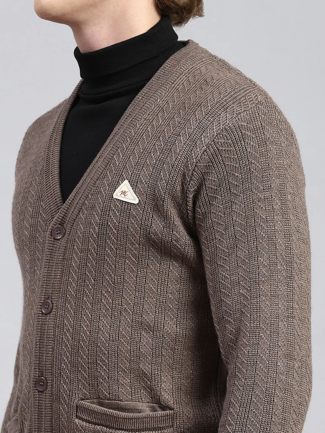 Men Brown Self Cardigan - Image 6