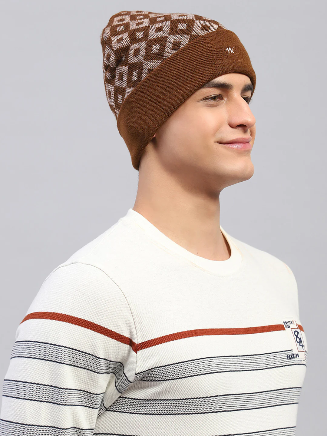Men Brown Self Design Cap - Image 3