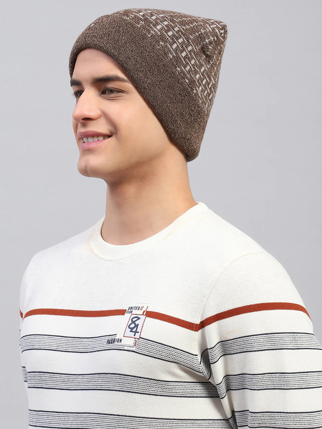 Men Brown Self Design Cap - Image 2