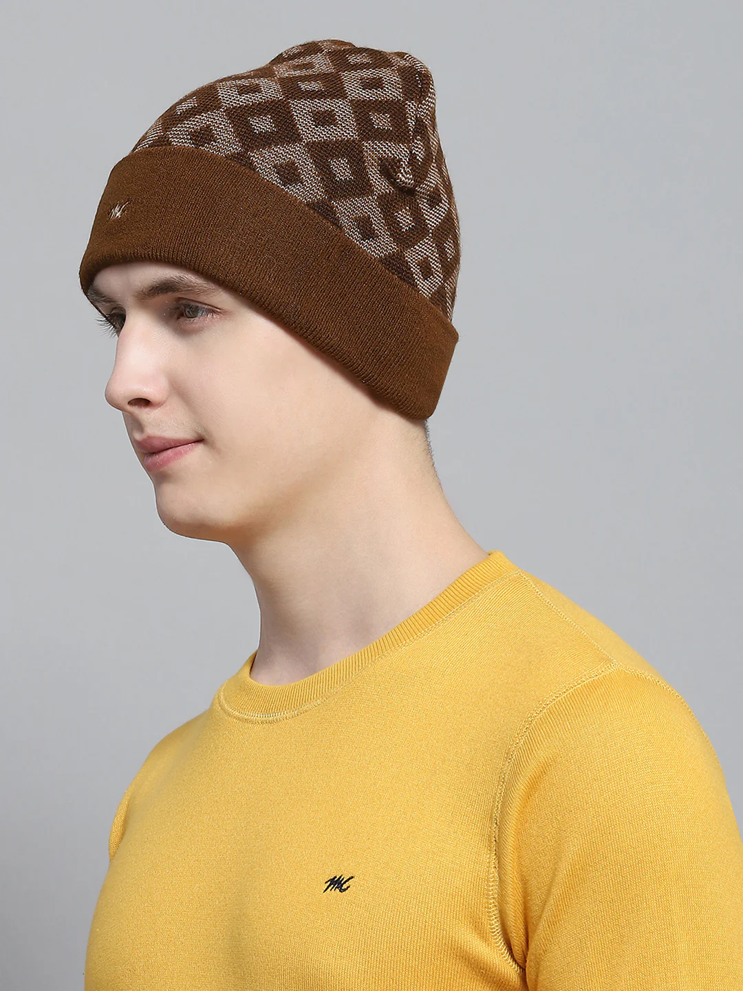 Men Brown Self Design Cap - Image 3