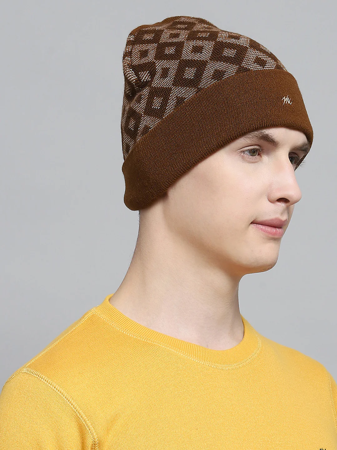 Men Brown Self Design Cap - Image 4