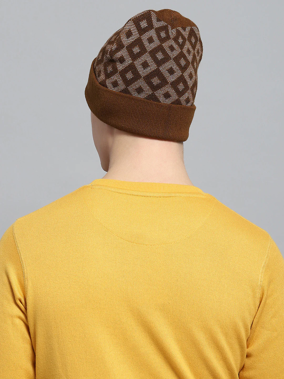 Men Brown Self Design Cap - Image 5