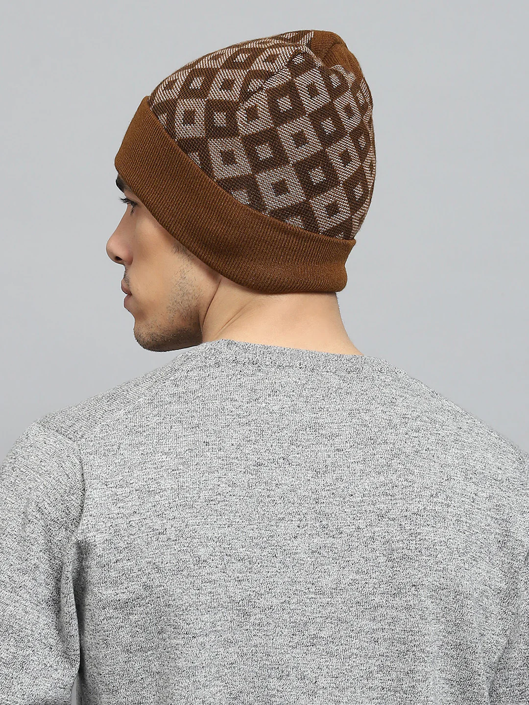 Men Brown Self Design Cap - Image 5