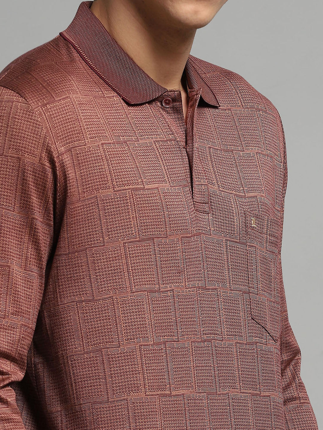 Luxuria Men Brown Self Design Collar Full Sleeve Winter T-Shirt - Image 6
