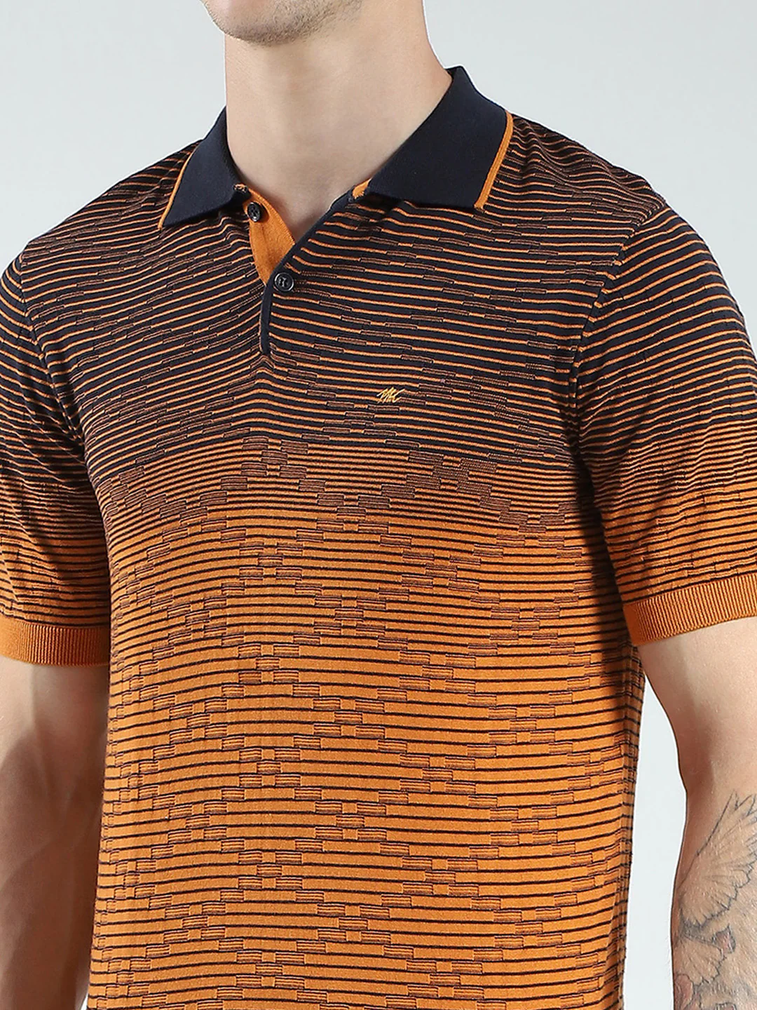 Men Brown Self Design Collar Half Sleeve T-Shirt - Image 7