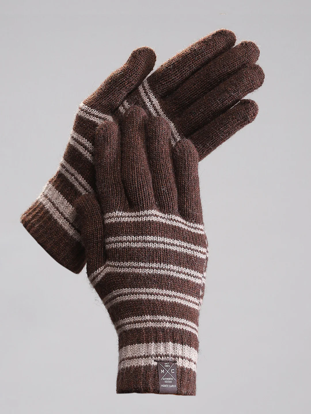 Men Brown Self Design Gloves - Image 2