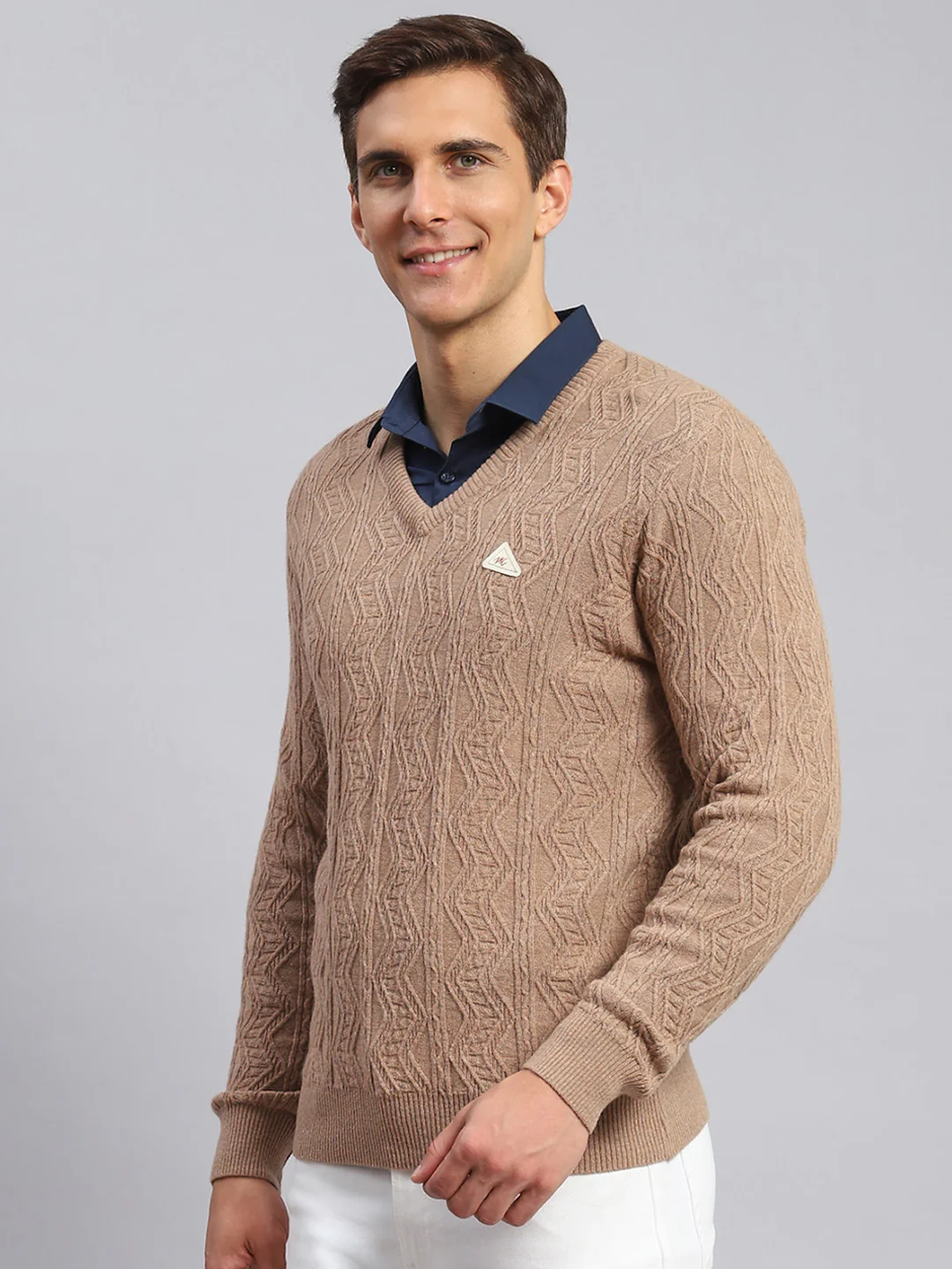 Men Brown Self Design Lamb wool Pullover - Image 4