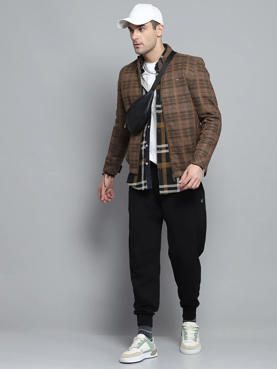 Men Brown Self Design Mock Neck Full Sleeve Jacket - Image 2