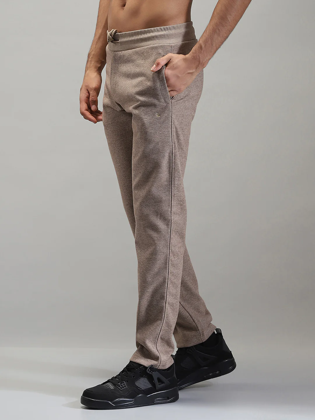 Men Brown Self Design Mock Neck Full Sleeve Winter Tracksuit - Image 8