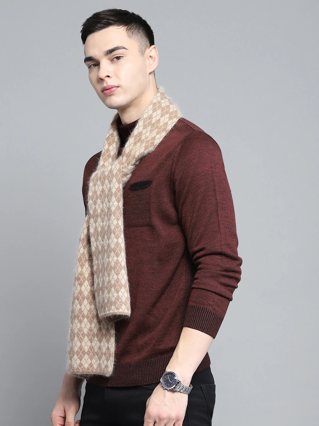 Men Brown Self Design Muffler - Image 3