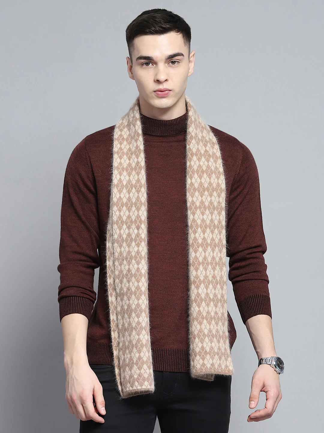 Men Brown Self Design Muffler - Image 5
