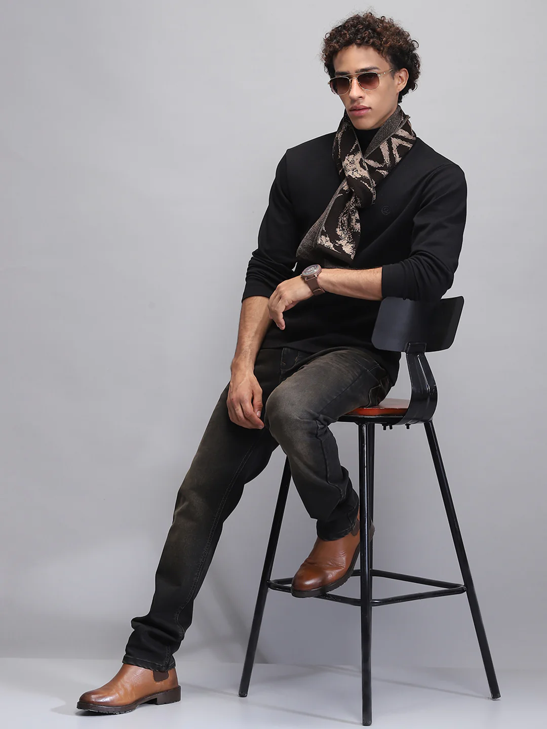 Men Brown Self Design Muffler - Image 2