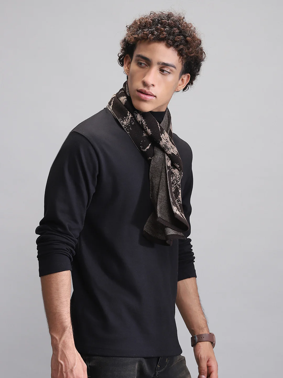 Men Brown Self Design Muffler - Image 4