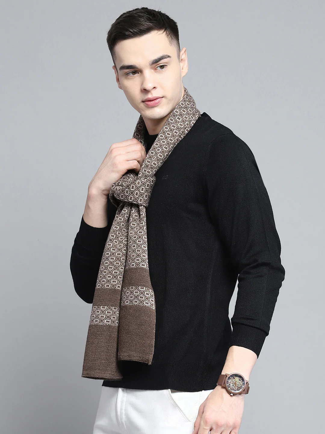 Men Brown Self Design Muffler - Image 3