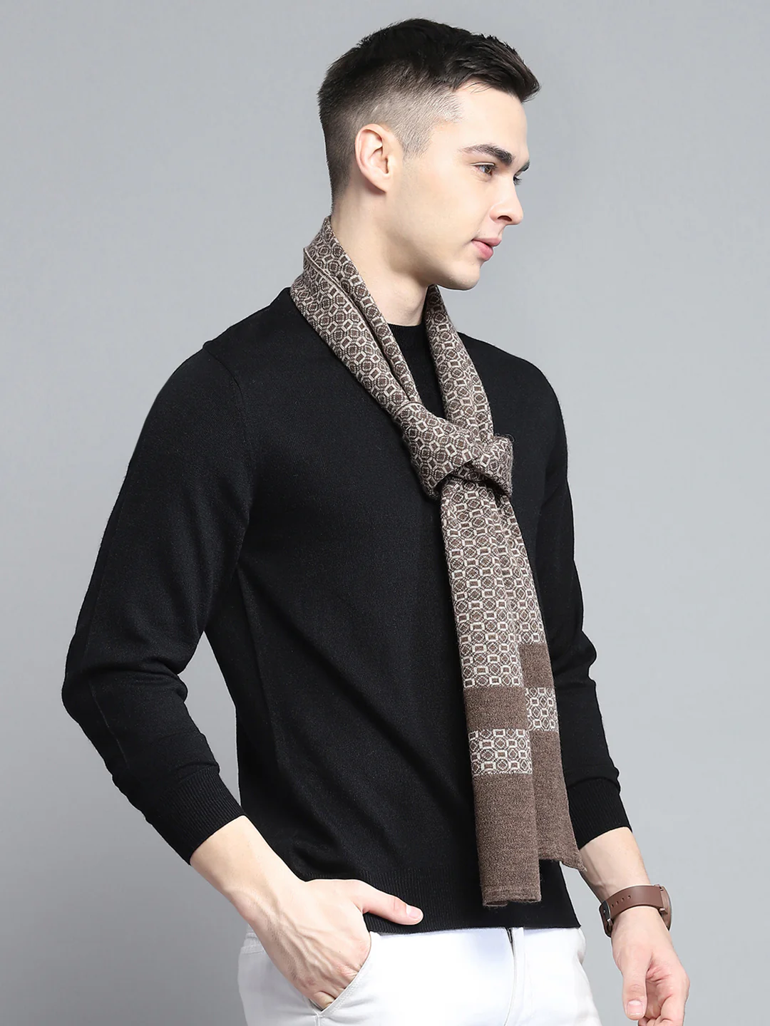 Men Brown Self Design Muffler - Image 4