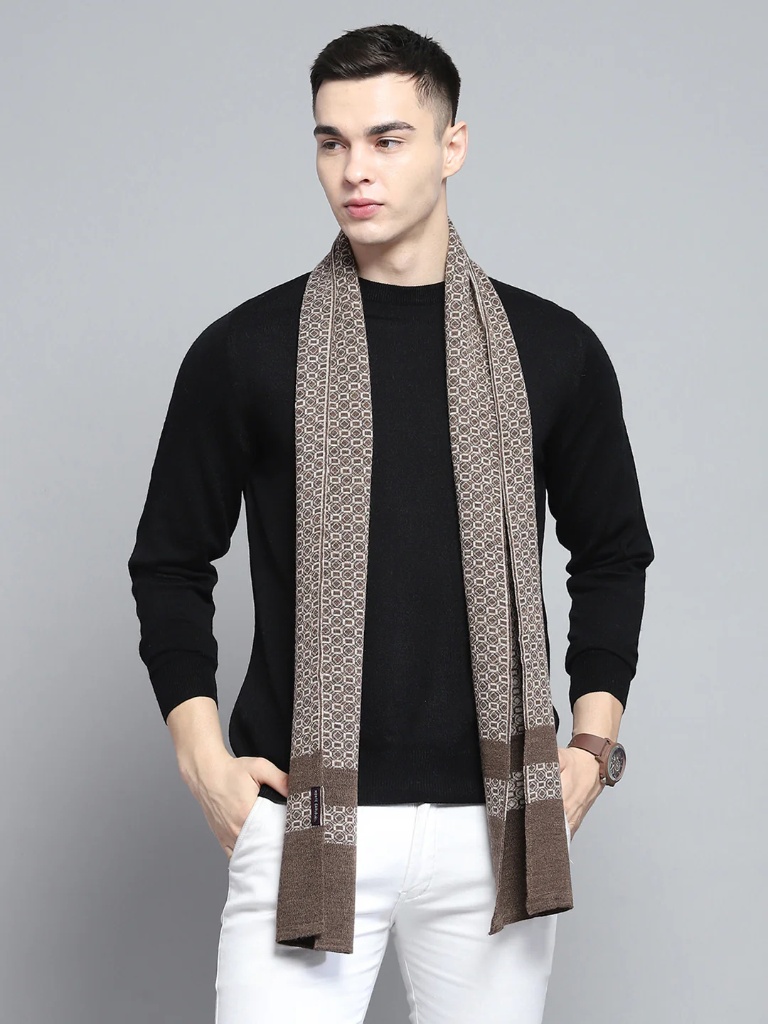 Men Brown Self Design Muffler - Image 5