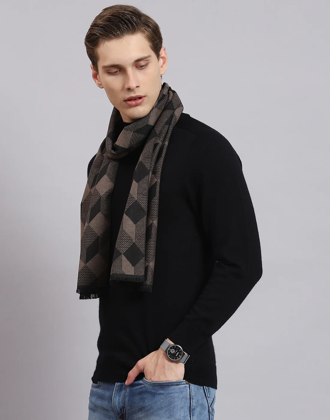 Men Multicolor Self Design Muffler - Image 3