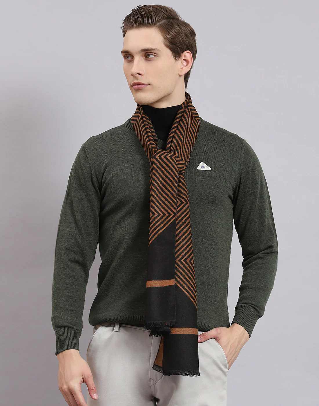 Men Brown Self Design Muffler - Image 2