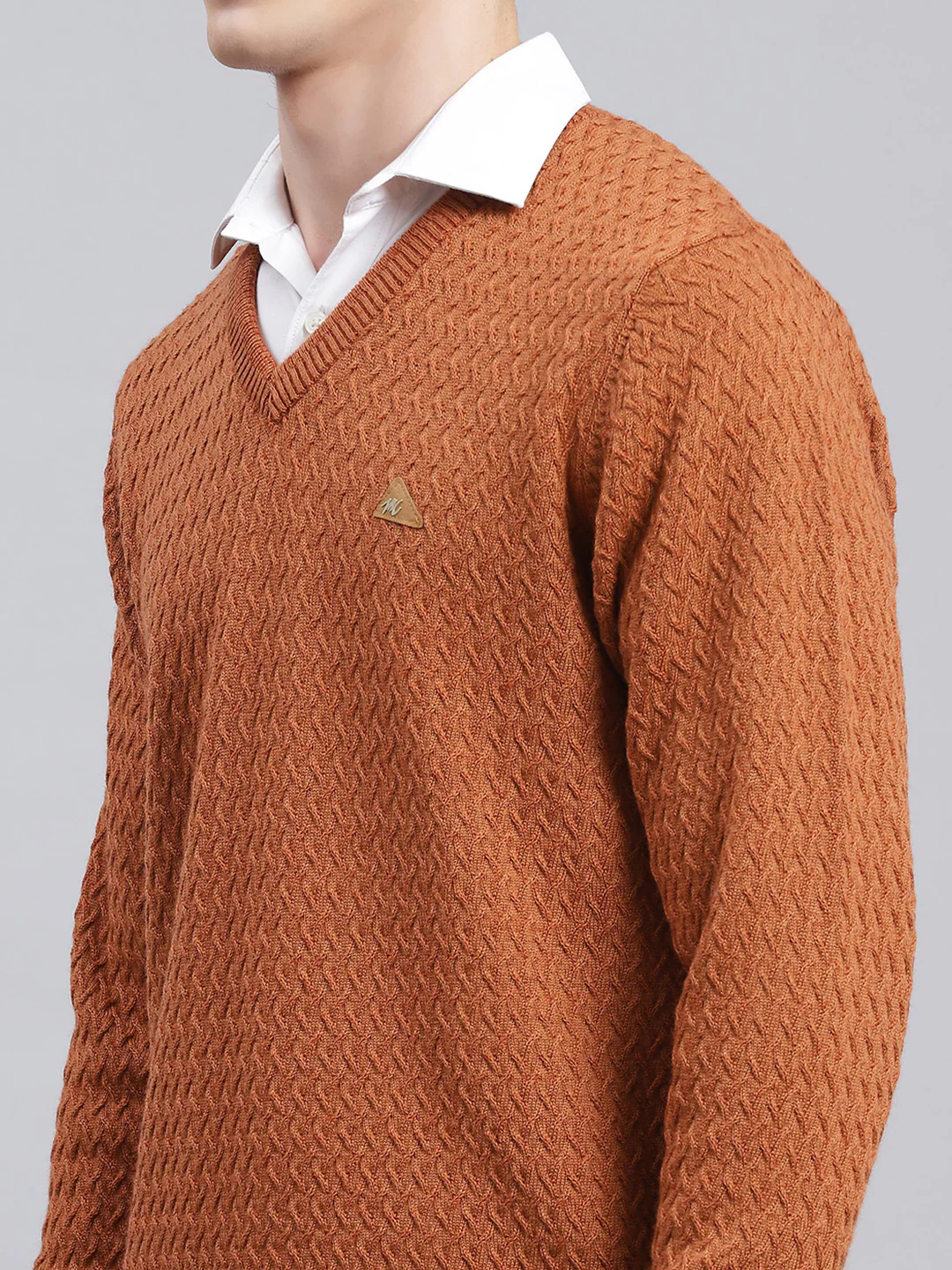 Men Brown Self Design Pure wool Pullover - Image 6