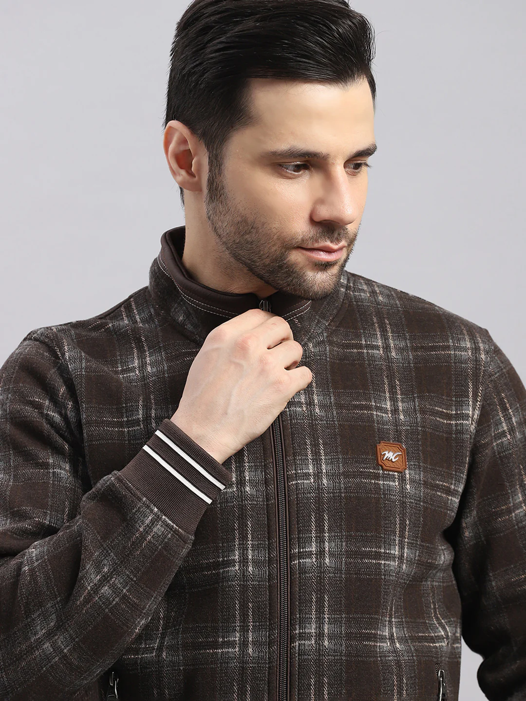 Men Brown Self Design Ultra Warm Collar Sweatshirt - Anti-Pilling Fabric - Image 7