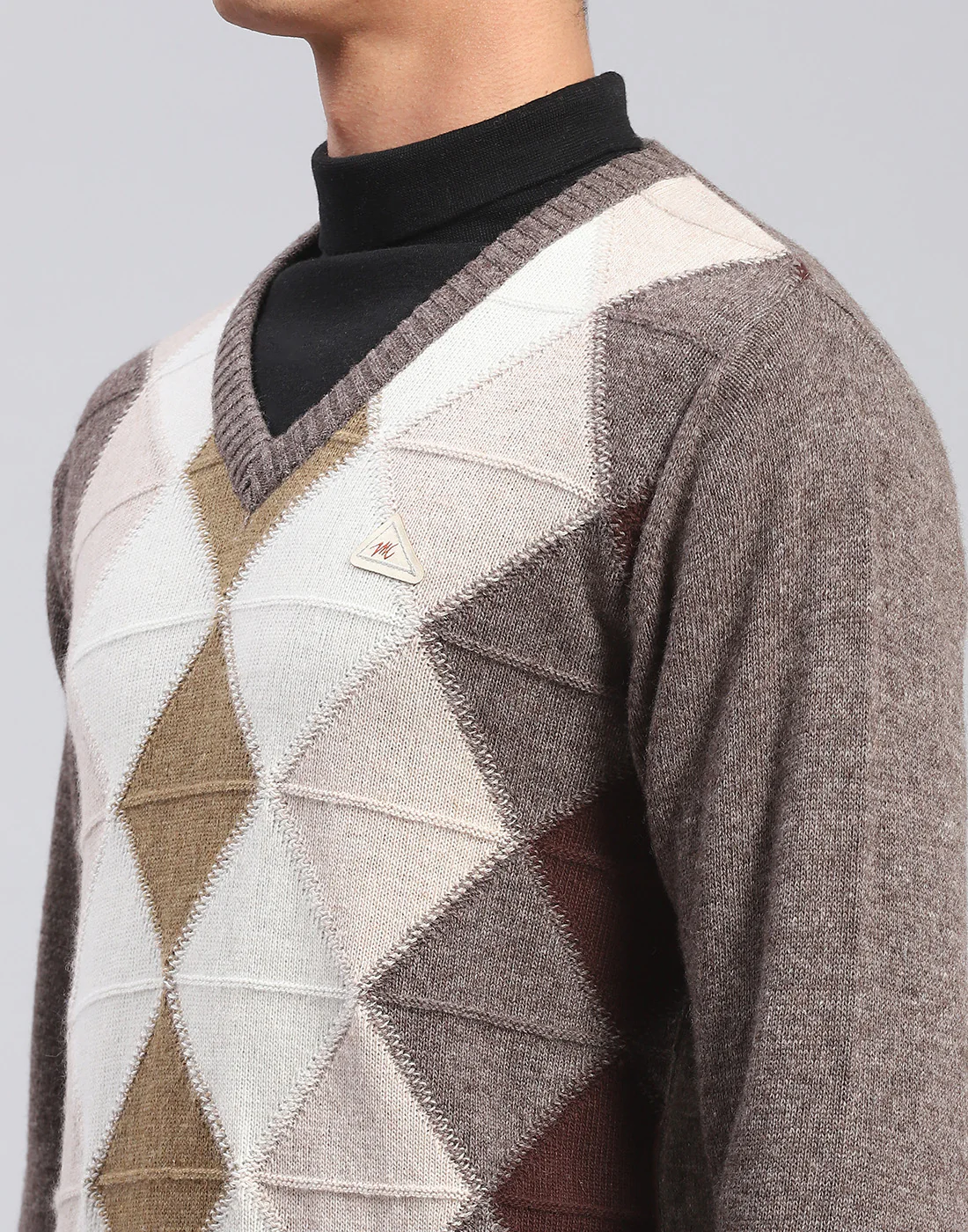 Men Brown Self Design V Neck Full Sleeve Pullover - Image 6