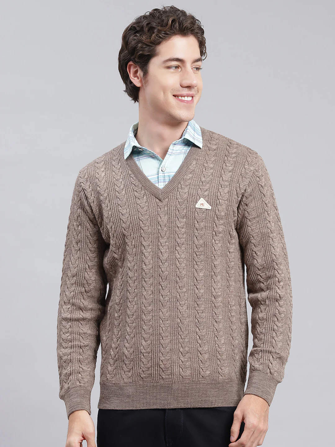 Men Brown Self Design Wool blend Pullover - Image 2