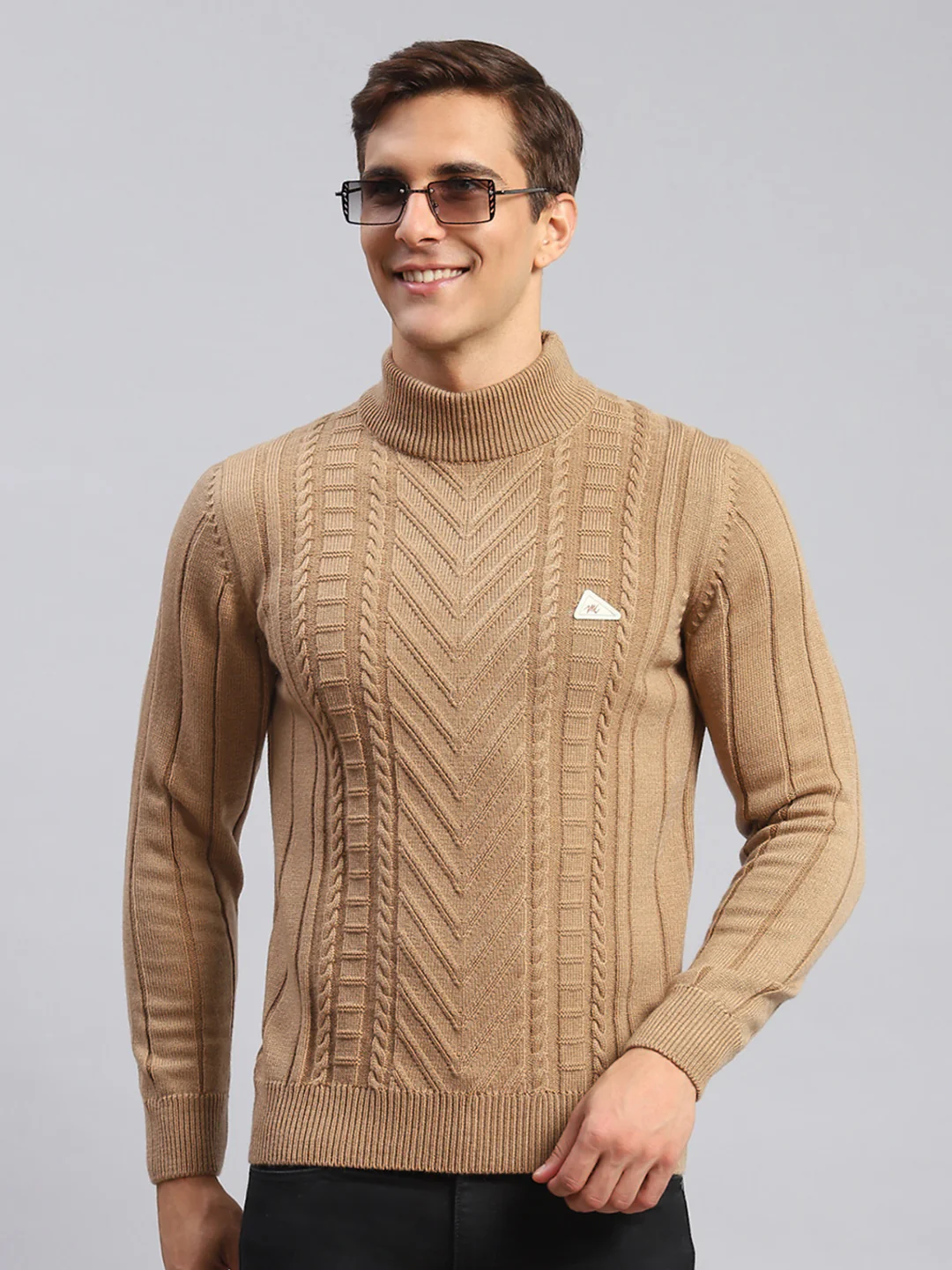 Men Brown Self Design Wool blend Pullover - Image 2