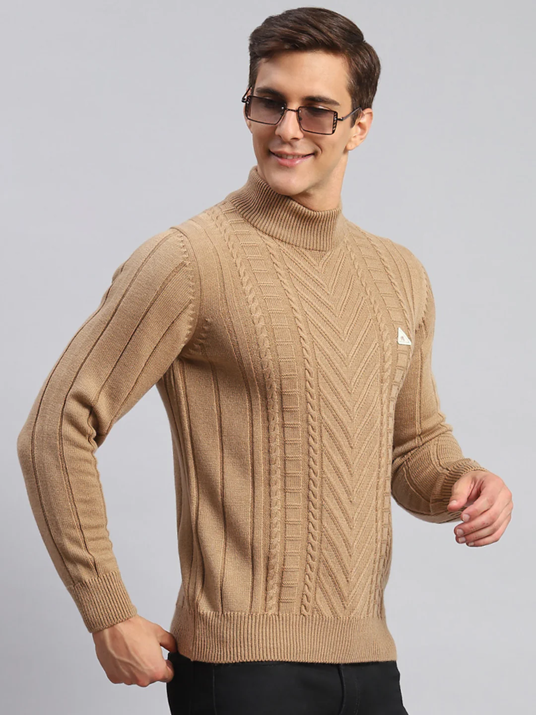 Men Brown Self Design Wool blend Pullover - Image 3