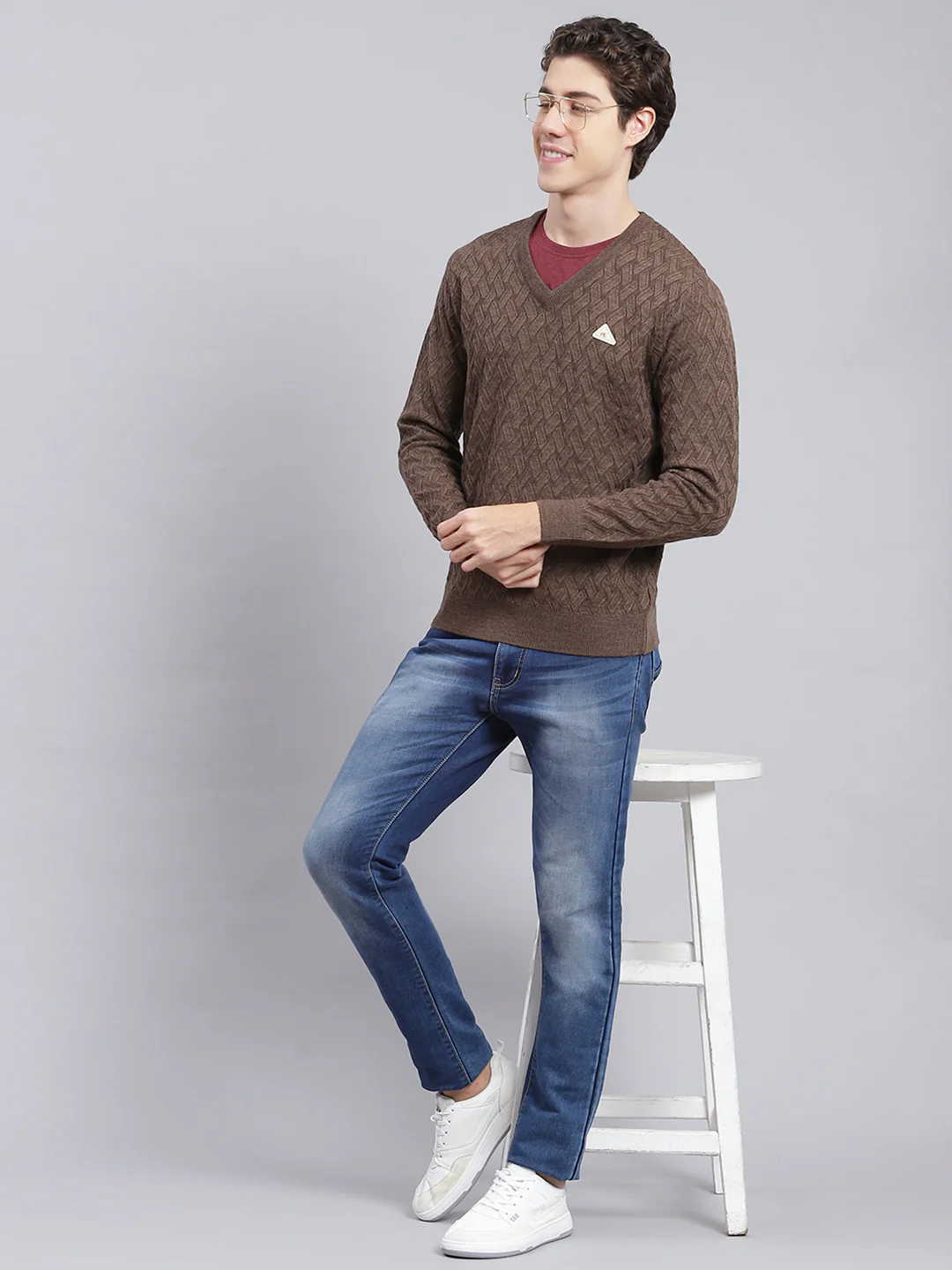 Men Brown Self Design Wool blend Pullover - Image 5