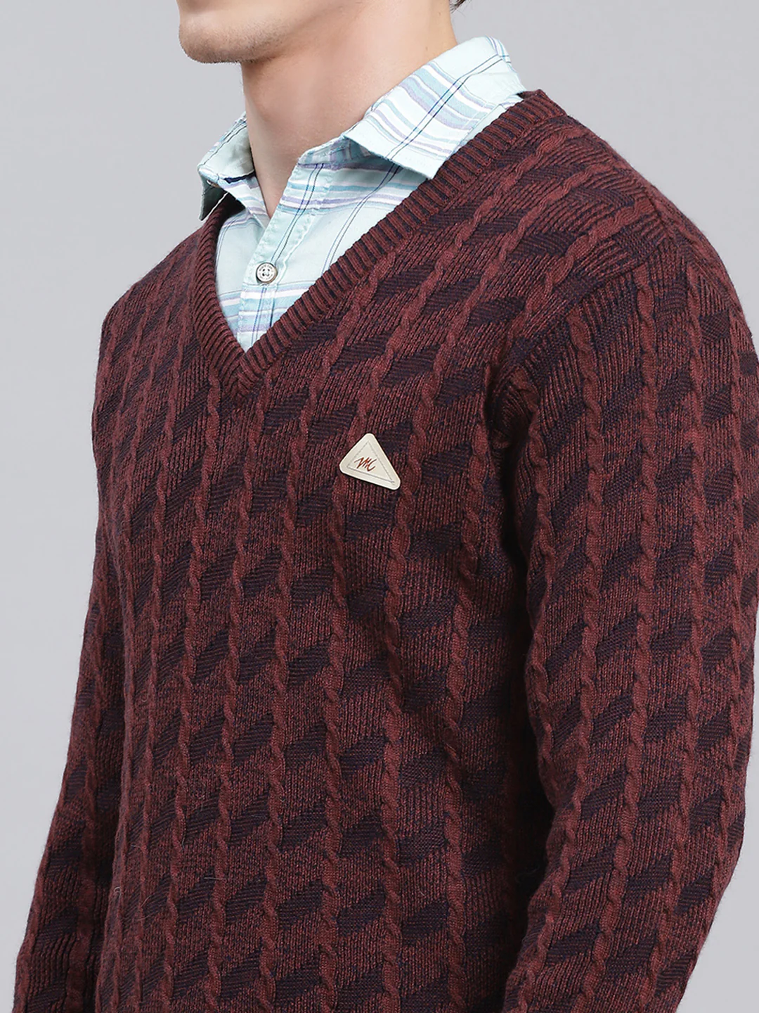Men Brown Self Design Wool blend Pullover - Image 6