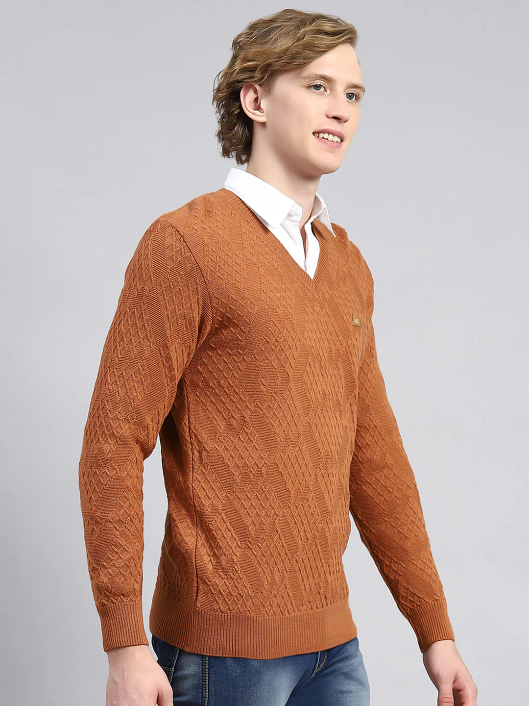 Men Brown Self Pullover - Image 3