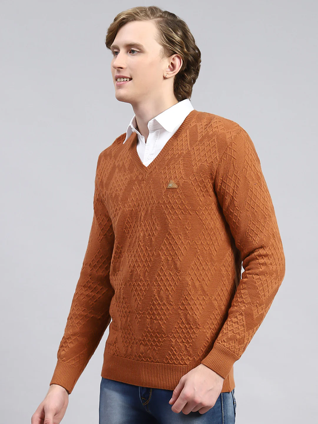 Men Brown Self Pullover - Image 4