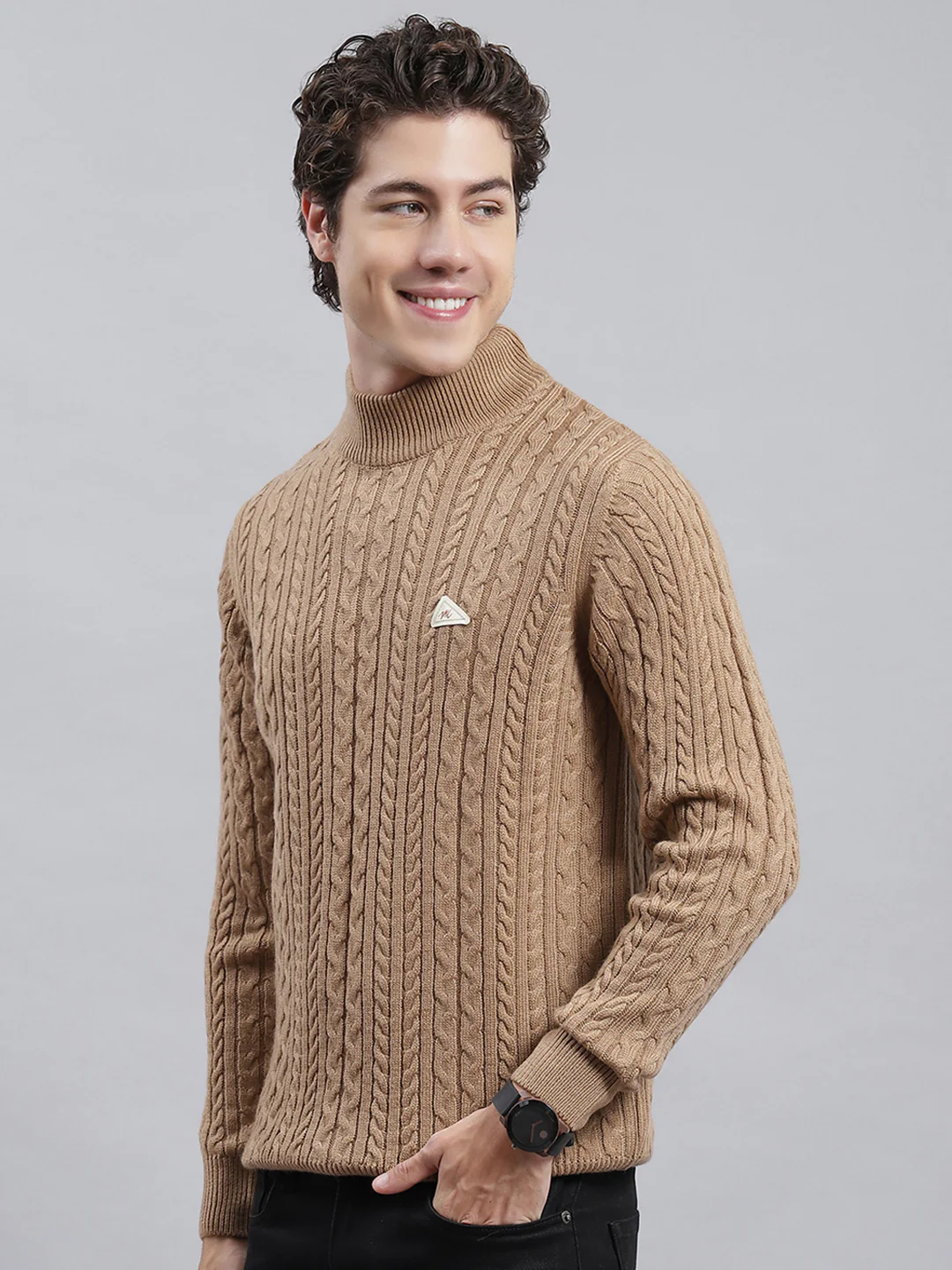Men Brown Self Pullover - Image 3