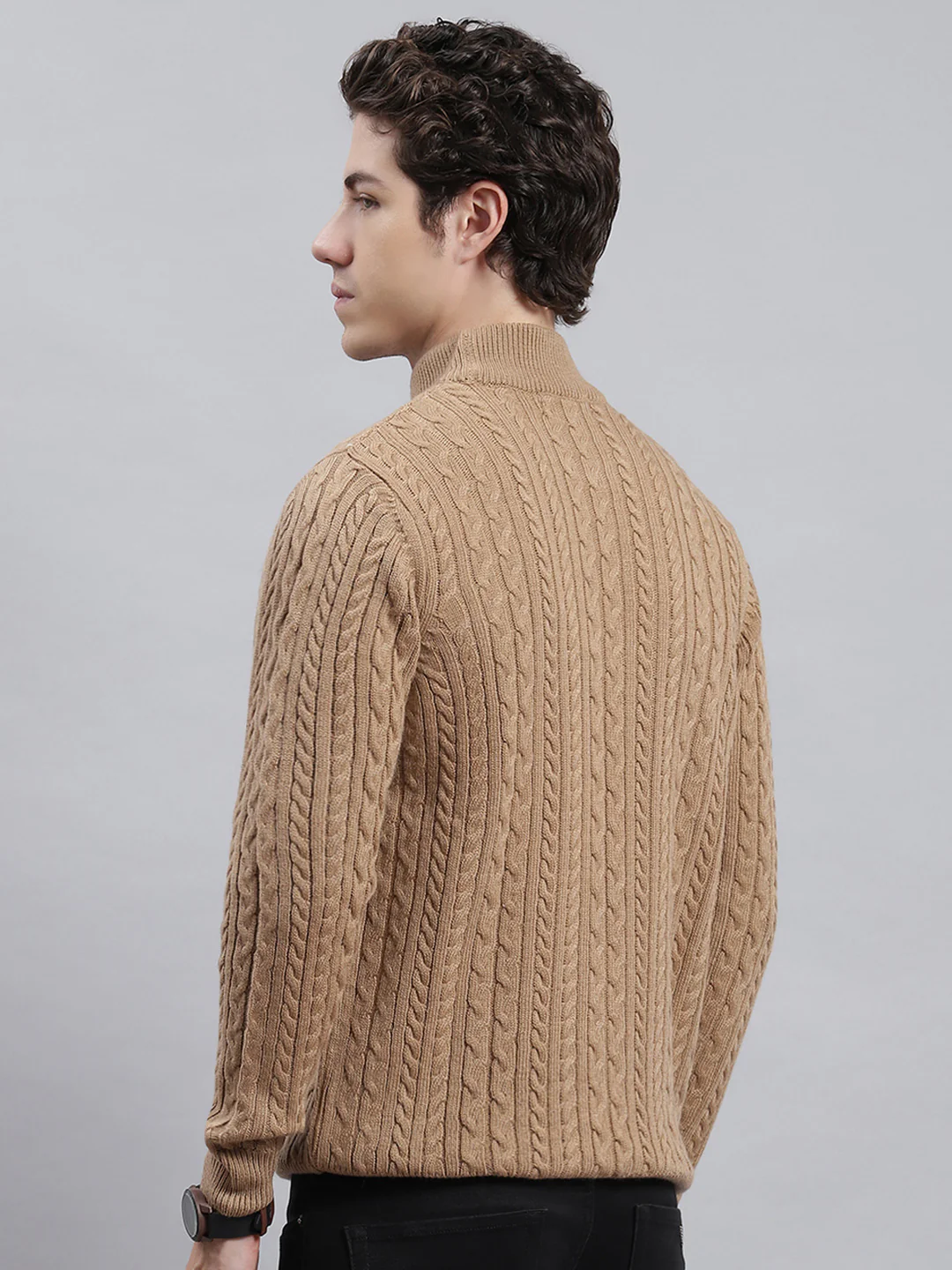 Men Brown Self Pullover - Image 4