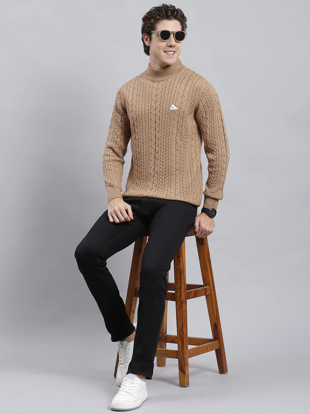 Men Brown Self Pullover - Image 5