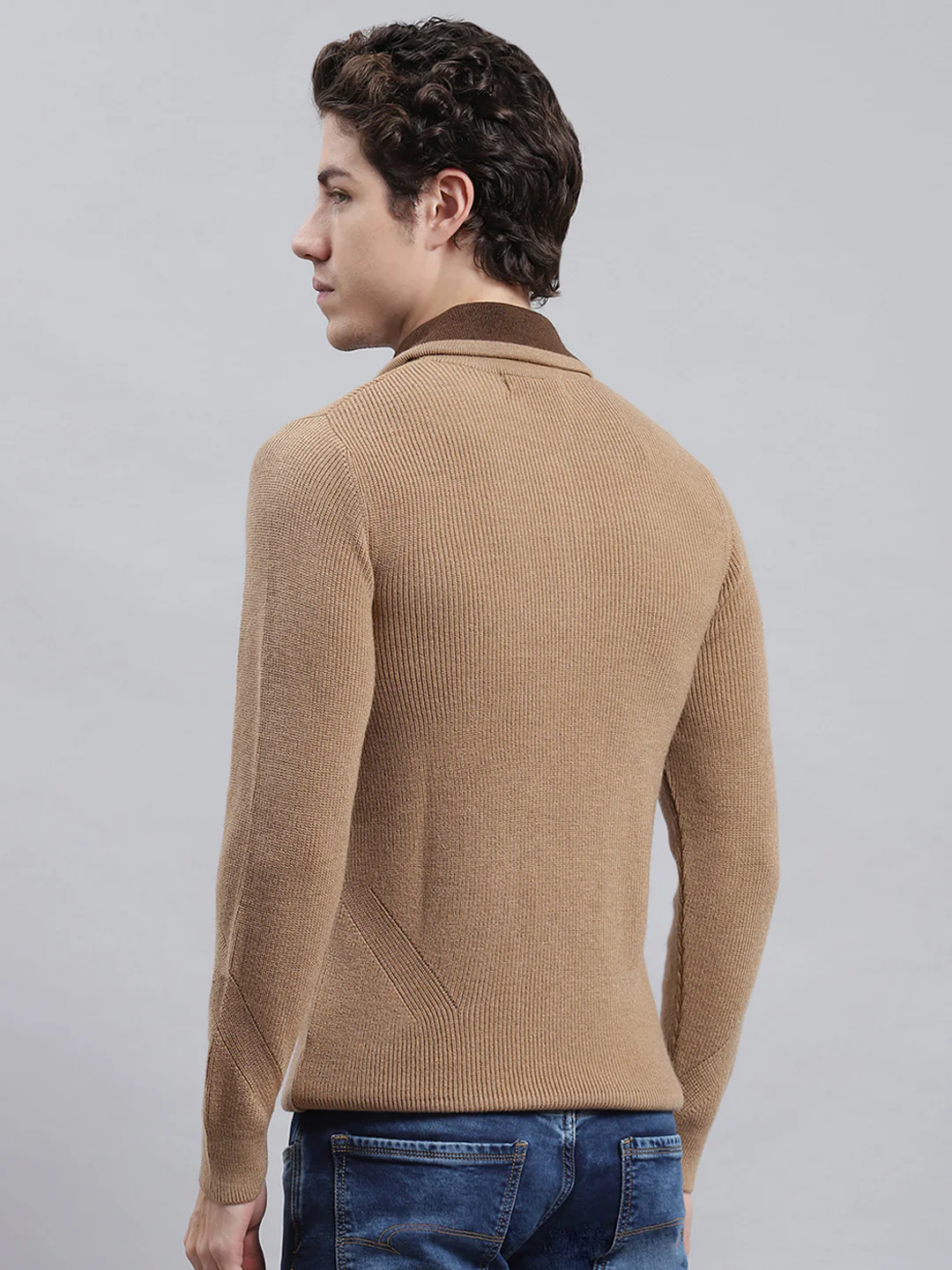 Men Brown Self Pullover - Image 4