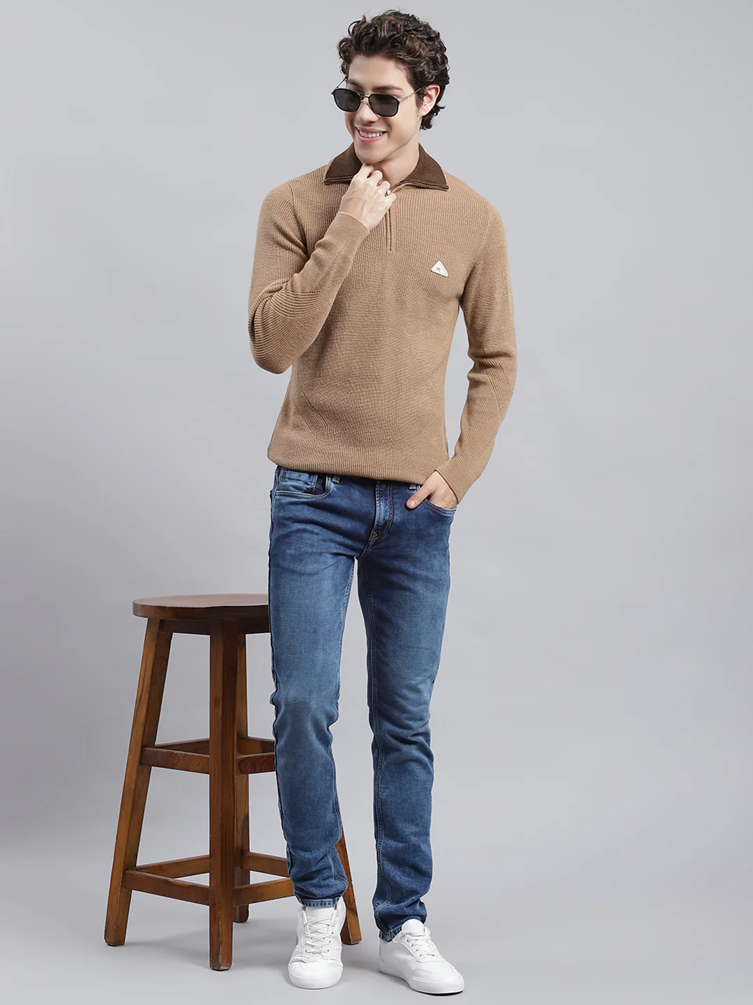 Men Brown Self Pullover - Image 5