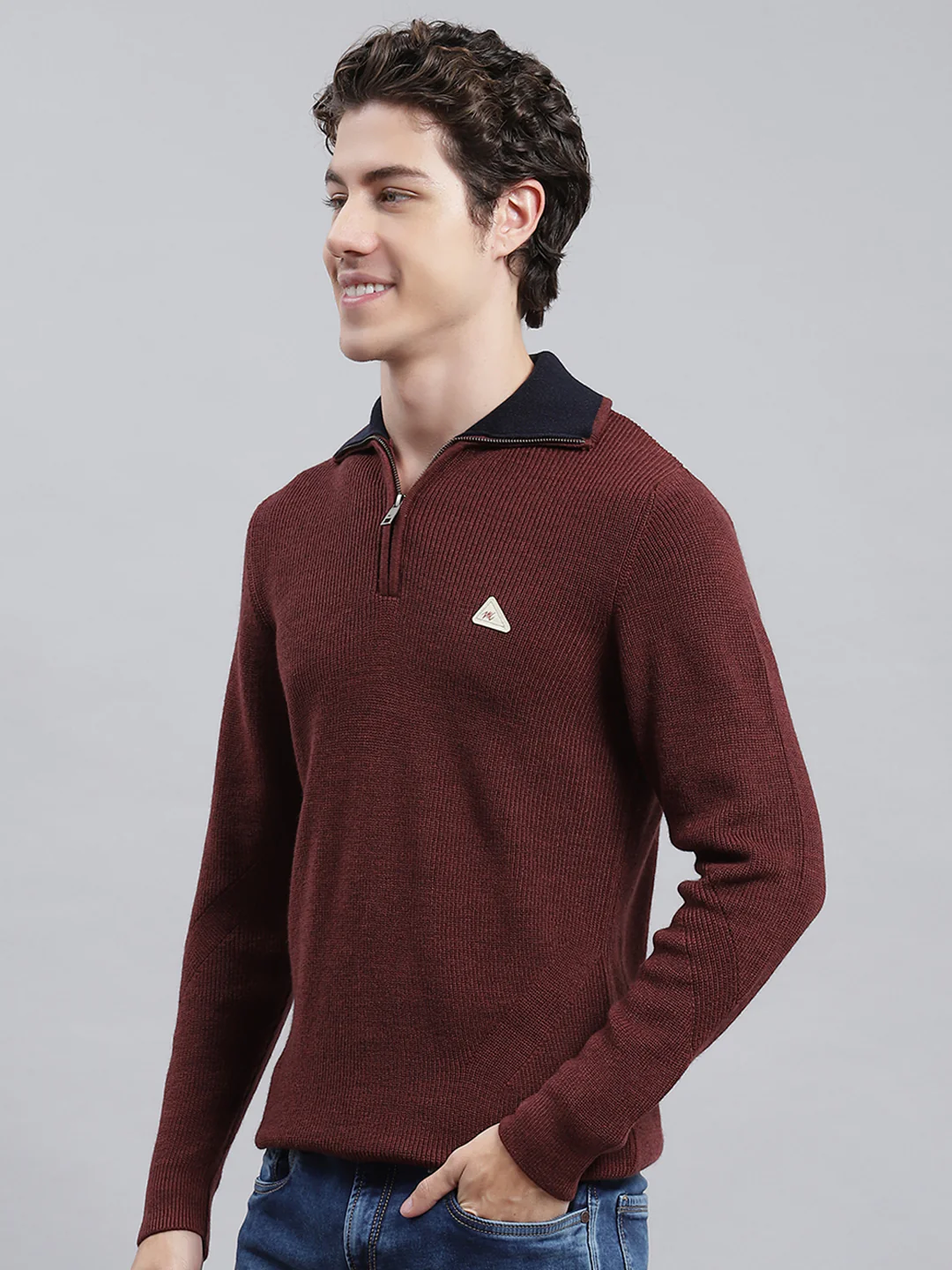 Men Brown Self Pullover - Image 3